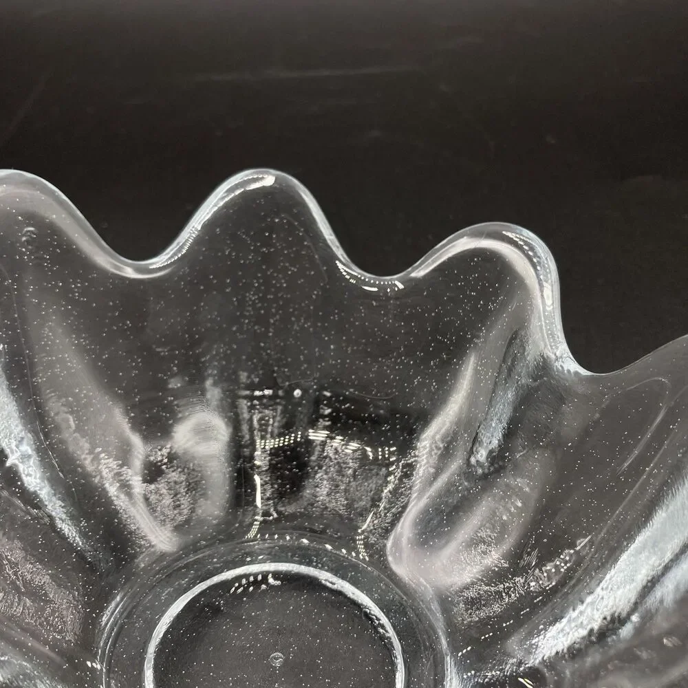 Vintage Blenko Glass Clear Lotus Bowl Textured Hand Blown 8 Petal Small 5.5” W